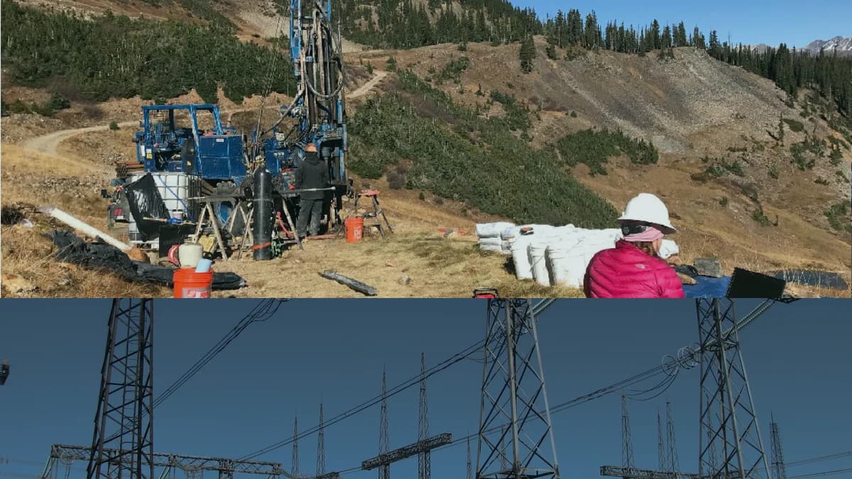 Element 29 homepage concept combining exploration drilling with subdued high-voltage electrical infrastructure