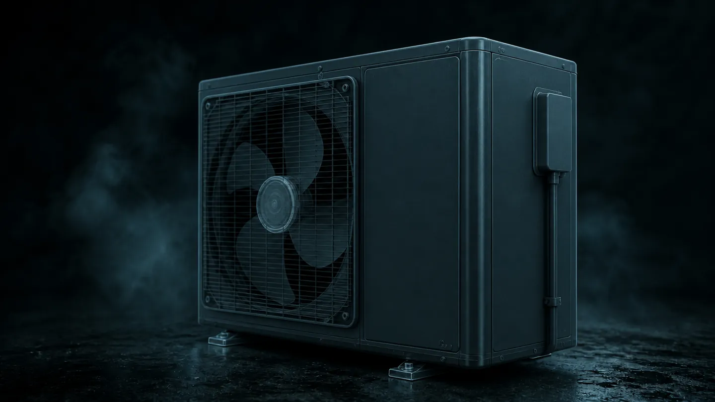Stylized closed heat pump before the copper reveal.